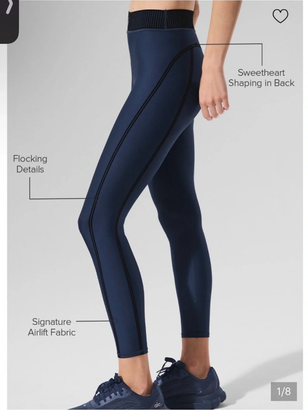 ALO Navy Blue Airlift High-Waist 7/8 Line Up Velvet Trim Legging - XS